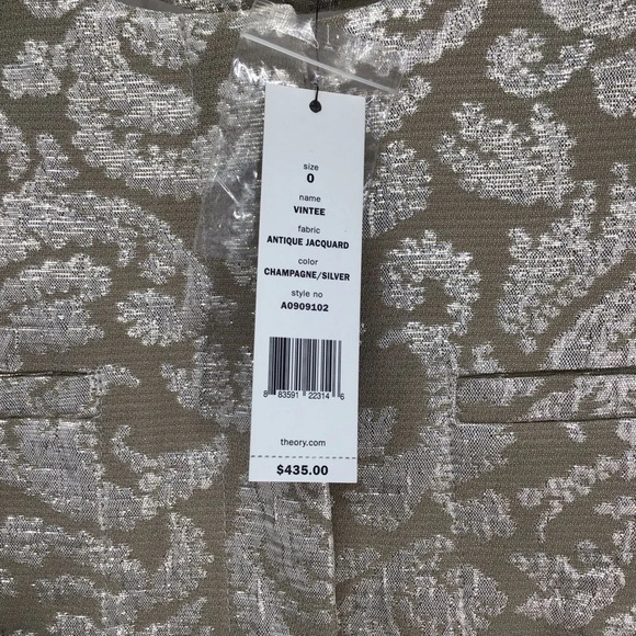 Theory Vintee Antique Jacquard Champagne/Silver Blazer/Jacket Evening NWT Size 0 - Picture 4 of 9